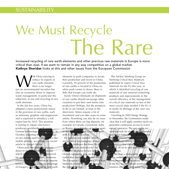 Kathryn Sheridan ‘We Must Recycle the Rare’ in CIWM January 2011