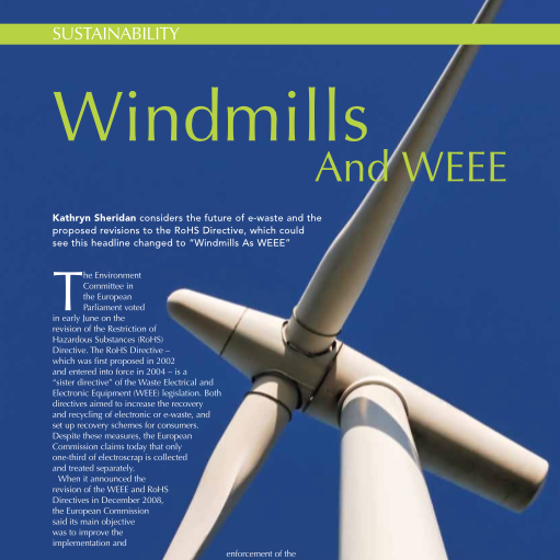 Kathryn Sheridan ‘Windmills and WEE’ in CIWM July 2010